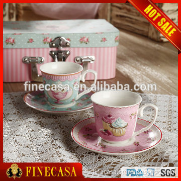 100CC Elegant Fine New Bone China Espresso Cup and Saucer with Ice Cream Design